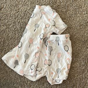 Angel Dear Kids Pajama Set - White with Pink and Gray Tennis Racket Print